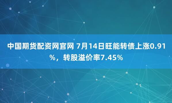 中国期货配资网官网 7月14日旺能转债上涨0.91%，转股溢价率7.45%