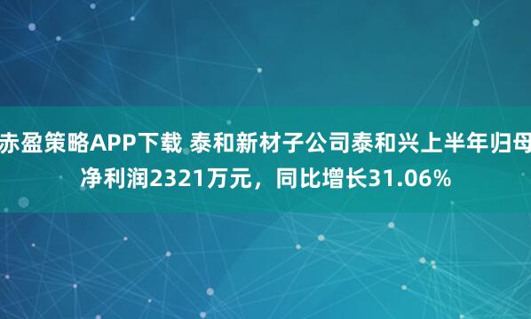 赤盈策略APP下载 泰和新材子公司泰和兴上半年归母净利润2321万元,同比增长31.06%