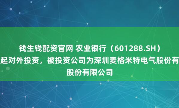 钱生钱配资官网 农业银行（601288.SH）新增一起对外投资，被投资公司为深圳麦格米特电气股份有限公司